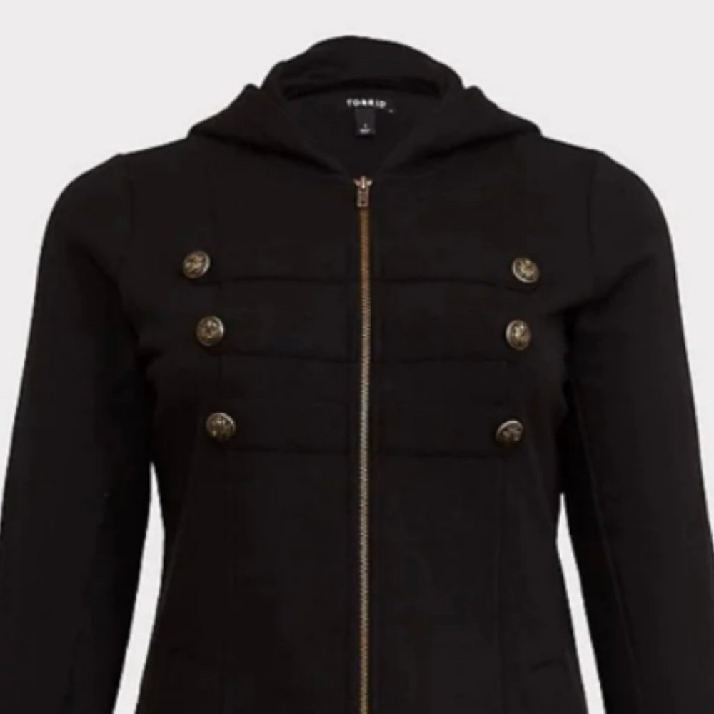 Torrid Size 00 Black Military Buttons Coat Jacket W/Hoodie